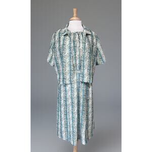 Women's Size XL Vintage 60s Cap Sleeve Dress With Jacket Turquoise Colored